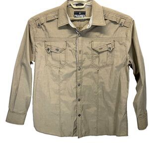 Franky Max Men's Size 2XL Long Sleeve Shirt 100% Cotton Brown Check Flip Cuff
